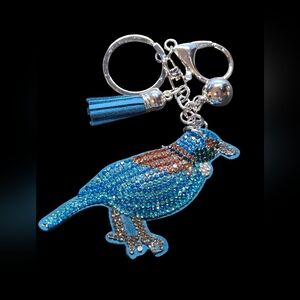 Blue and Brown Bird Bag Charm Keychain